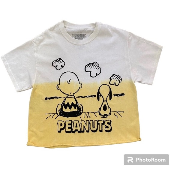 Peanuts Tops - Peanuts Charlie Brown & Snoopy Short Sleeve Raw Hem Crop T-Shirt Top Siz…